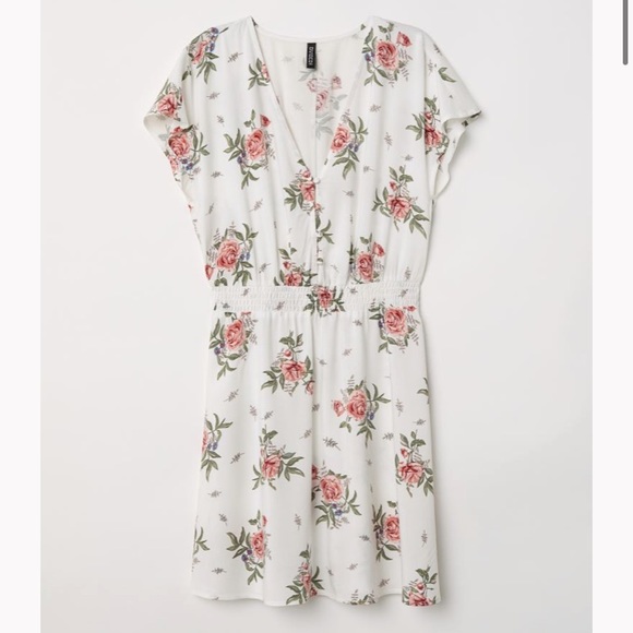V-neck Dress 👗 White/Floral - Picture 1 of 6